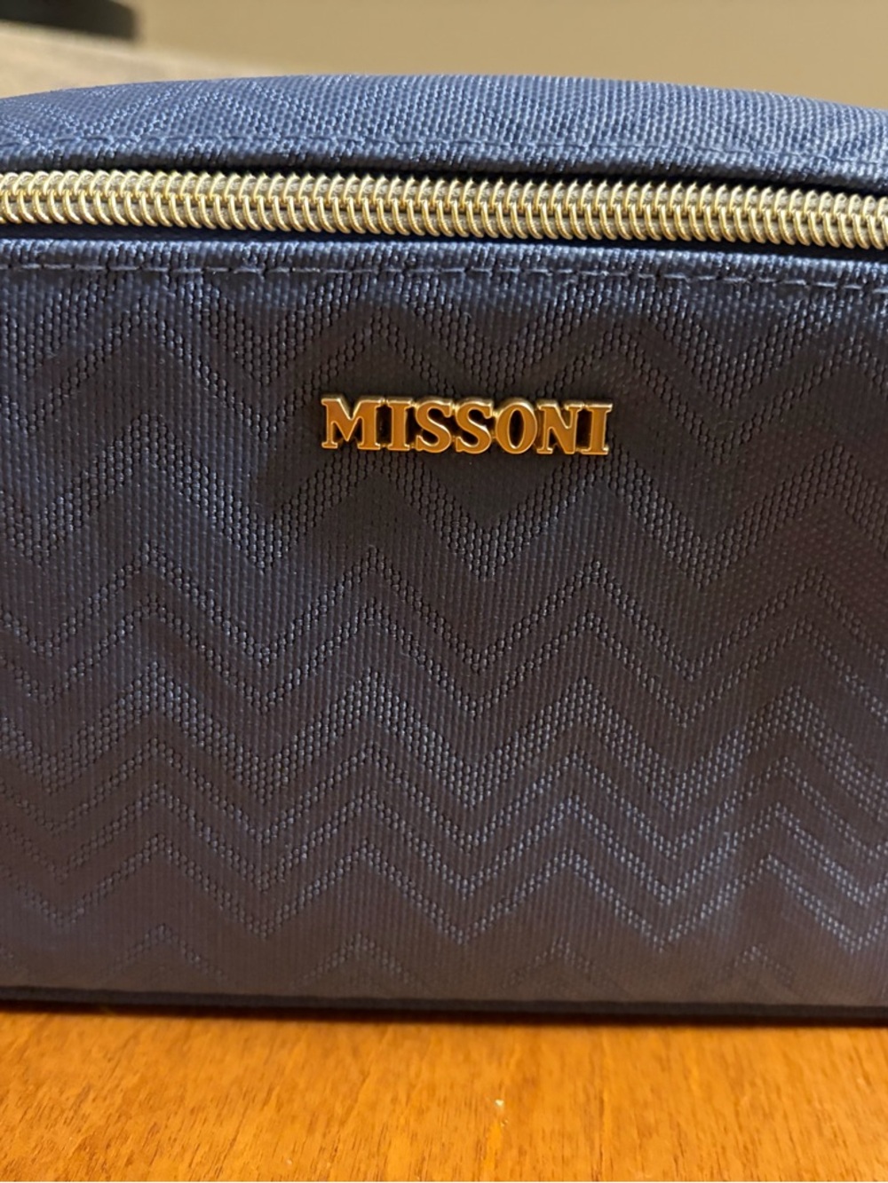 Missoni Navy Chevron Toiletry Pouch with Gold Hardware